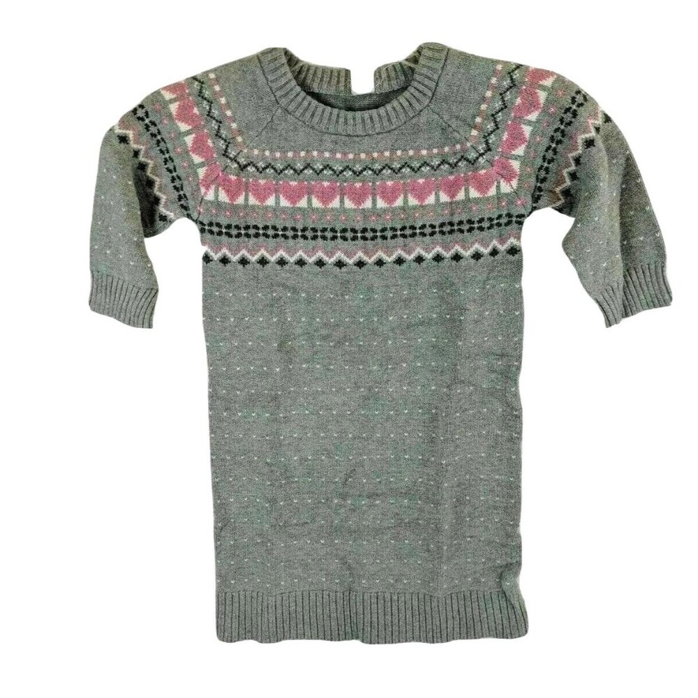 Old Navy Gray Fair Isle Knit Sweater Dress With Hearts & Geometric Pattern 36f